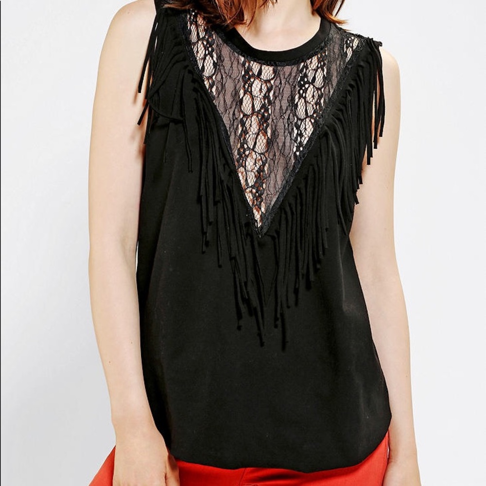 Urban Outfitters Black Urban Renewal Fringe Top L